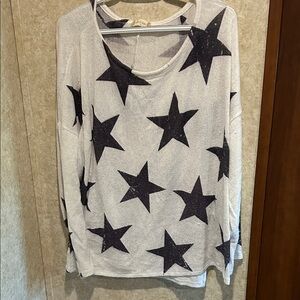 Altar'd State Black and White Star Long Sleeve Top. Off shoulder
